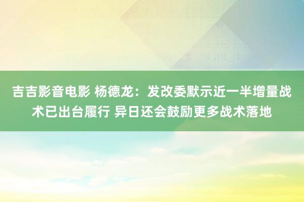 吉吉影音电影 杨德龙：发改委默示近一半增量战术已出台履行 异日还会鼓励更多战术落地