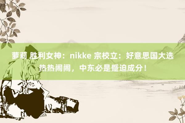 萝莉 胜利女神：nikke 宗校立：好意思国大选热热闹闹，中东必是蹙迫成分！